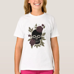 Custom Gothic Skull and Roses Dark Floral Art T-Shirt