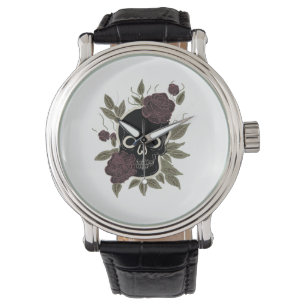 Custom Gothic Skull and Roses Dark Floral Art Watch