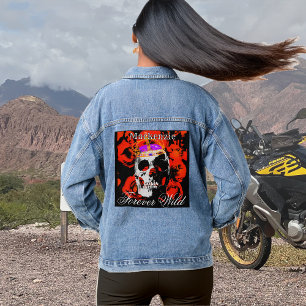 Custom Gothic Skull Red Roses Denim Jacket