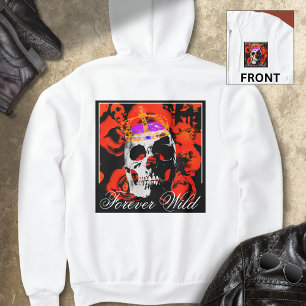 Custom Gothic Skull Red Roses Hoodie
