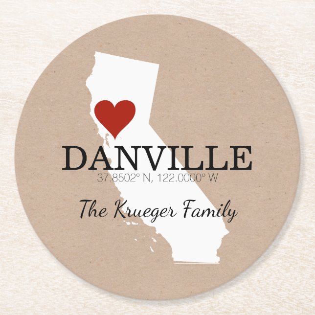 Custom GPS Coordinates CA Heart Paper Coaster (Front)