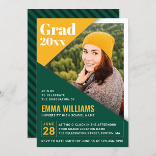 Custom Grad Modern Green Yellow   Photo Graduation Invitation