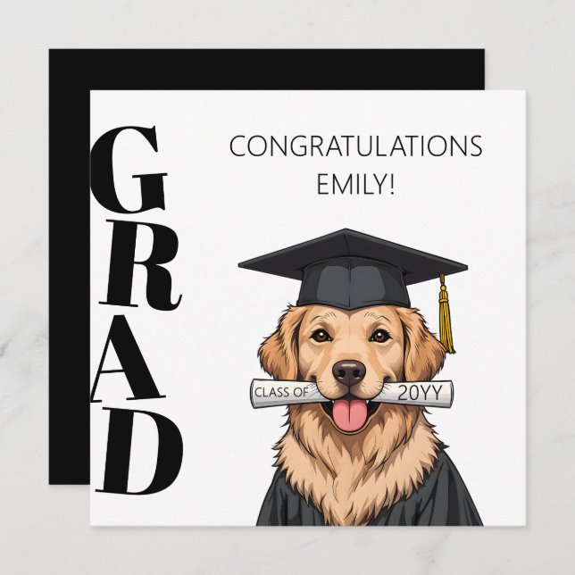 Custom Graduate Cute Golden Retriever Dog Card (Front/Back)