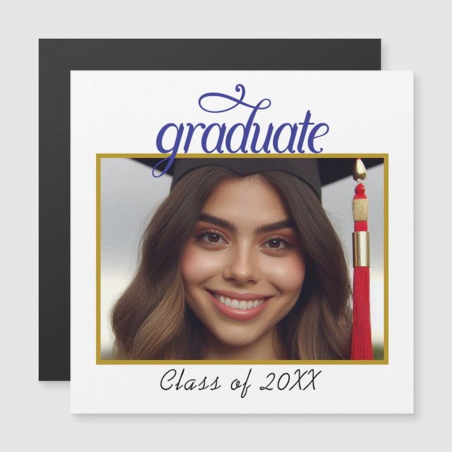 Custom Graduate Photo Class Year Fancy Script Magnetic Invitation (Front/Back)