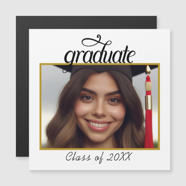 Custom Graduate Photo Class Year Fancy Script Magnetic Invitation (Front/Back)