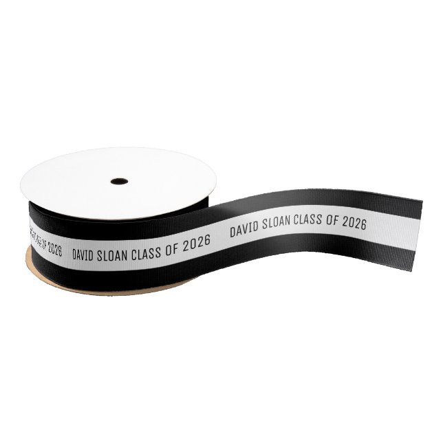 Custom Graduate Ribbon | Black White Grosgrain Ribbon (Spool)