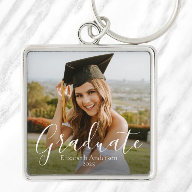 Custom Graduate Script Photo Key Ring (2025 Custom Graduate Script Photo Keychain)