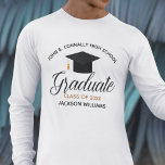 Custom Graduation 2023 Graduate Long Sleeve T-Shirt<br><div class="desc">This trendy custom senior graduation long sleeve t-shirt features chic black typography under your high school or college name for the class of 2023. Customize with your name and year under the lovely cursive script that reads graduate for a great modern graduation keepsake. Commemorative long sleeved tee gift for senior...</div>