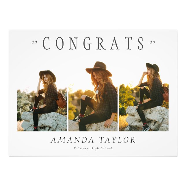 Custom Graduation 3 Photo Collage Congrats Poster (Front)
