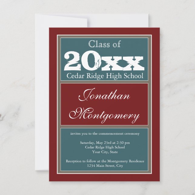 Custom Graduation Announcements Red Blue (Front)