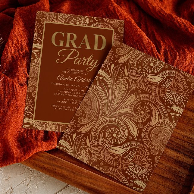 Custom Graduation Burgundy Gold Paisley  Invitation (Creator Uploaded)