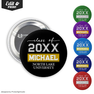 Custom Graduation Button with Name & School