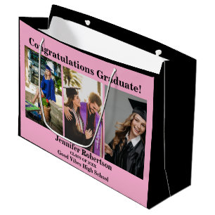 Custom Graduation Class of Photo Collage Name Pink Large Gift Bag