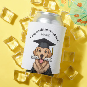 Custom Graduation Cute Golden Retriever Dog Can Cooler