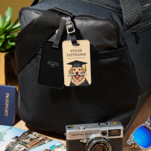 Custom Graduation Cute Golden Retriever Dog Luggage Tag