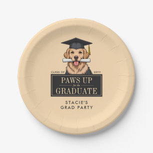 Custom Graduation Cute Golden Retriever Dog Paper Plate
