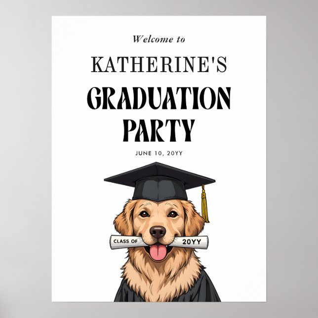 Custom Graduation Cute Golden Retriever Dog Poster (Front)