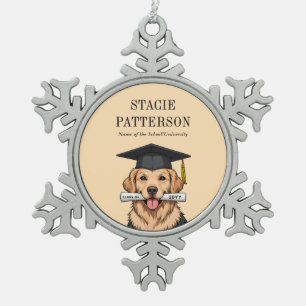 Custom Graduation Cute Golden Retriever Dog Snowflake Pewter Christmas Ornament