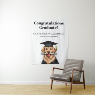 Custom Graduation Cute Golden Retriever Dog Tapestry