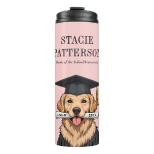 Custom Graduation Cute Golden Retriever Dog Thermal Tumbler
