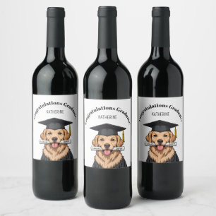 Custom Graduation Cute Golden Retriever Dog Wine Label