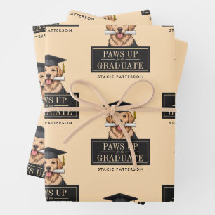 Custom Graduation Cute Golden Retriever Dog Wrapping Paper Sheet
