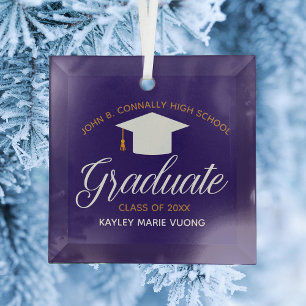 Custom Graduation Green Gold Graduate Christmas Glass Tree Decoration