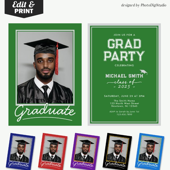 Custom Graduation Invitation Card | Classic Design (Custom Graduation Invitation Card | Green and White Classic Design for Graduation Party and Ceremony)