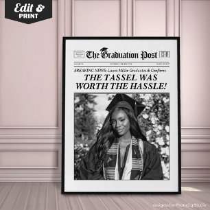 Custom Graduation Newspaper, Chic Graduation Party Poster