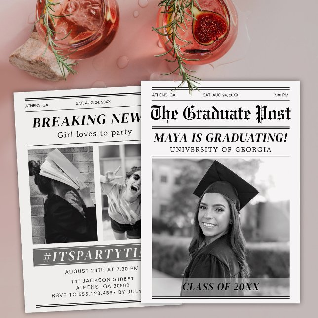 Custom Graduation Newspaper Cover Party Invitation (Creator Uploaded)