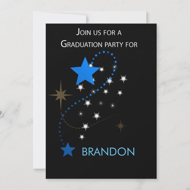 Custom Graduation Party Invitation Stars Blue on (Front)