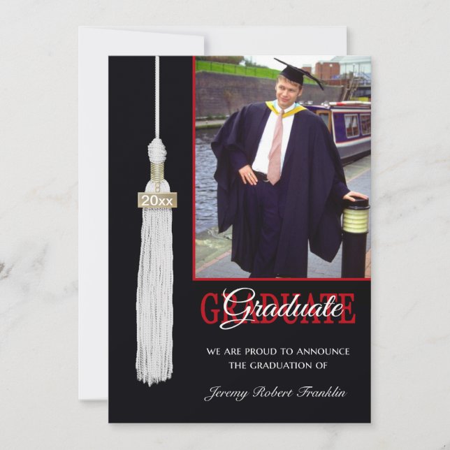 Custom Graduation Party Invite Red & Black Tassel (Front)