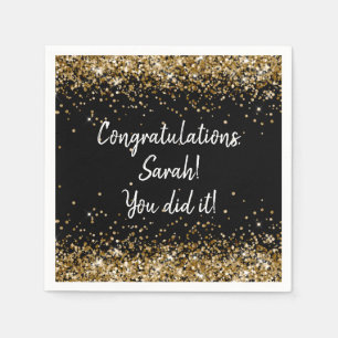 Custom Graduation Party Personalised Black & Gold Napkin