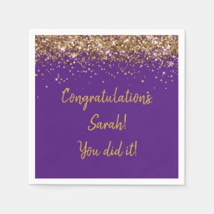 Custom Graduation Party Personalised Purple & Gold Napkin