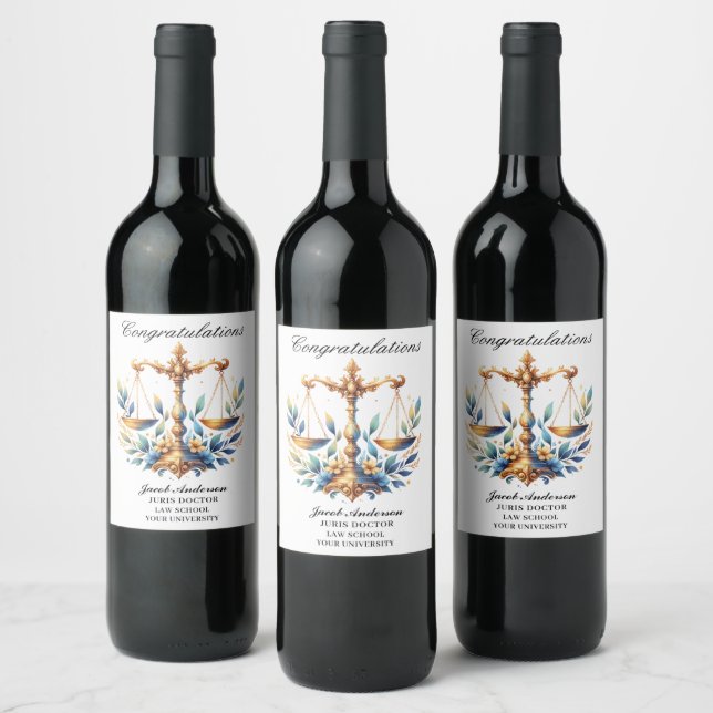 Custom Graduation Personalised JD Name  Wine Label (Bottles)