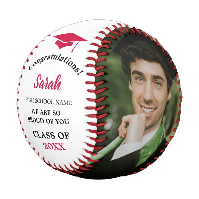 Custom Graduation Photo Class Of 2025 | Red Baseball (Angled)