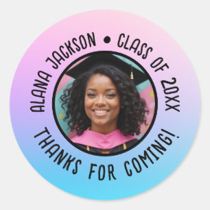 Custom Graduation Photo Gradient Thank You Favor Classic Round Sticker