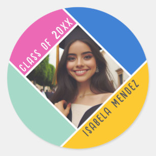 Custom Graduation Photo Name Class Whimsical Classic Round Sticker