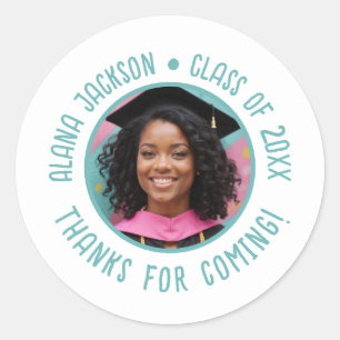 Custom Graduation Photo Thank You Favor Classic Round Sticker