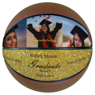Custom Graduation Photos Gold Name Basketball