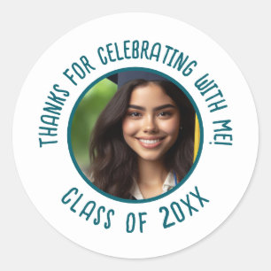 Custom Graduation Thank You Photo  Classic Round Sticker