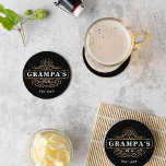 Custom Grampa's Pub Home Bar Year Established Round Paper Coaster<br><div class="desc">Gift a special grandfather with these awesome custom coasters for Father's Day. Makes a great addition to grandpa's home bar setup,  featuring "Grampa's Pub" and the year established on a vintage style bar logo. All text is customisable; switch up the nickname or swap bar for pub if desired.</div>