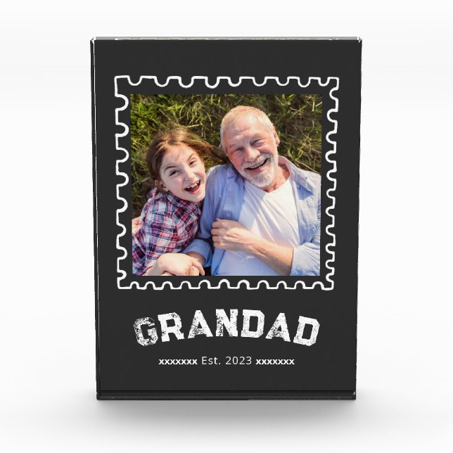 Custom Grandad Established Moden Typography Photo Block (Front)