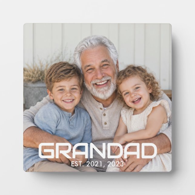 Custom Grandad Established Modern Bold Photo Plaque (Front)