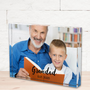 Custom Grandad Established Modern Script Photo Block