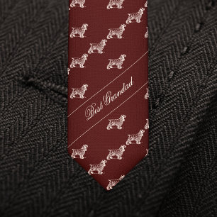 Custom Grandad Gift Burgundy Dog Pattern Tie