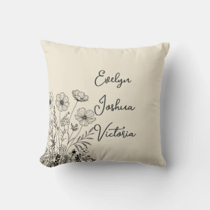 Custom Grandchildren Names Minimal Floral line art Cushion
