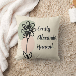 Custom Grandchildren Names Minimal Floral line art Cushion