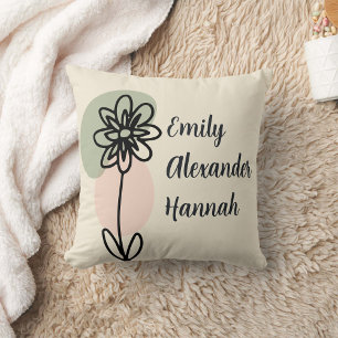 Custom Grandchildren Names Minimal Floral line art Cushion