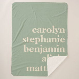 Custom Grandchildren Names Stylish Rustic Sage Sherpa Blanket